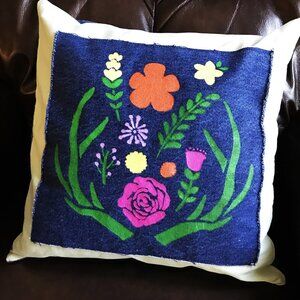 Floral Garden Pillow Cover 16x16: Hand Painted Envelope Style Cottagecore Sham